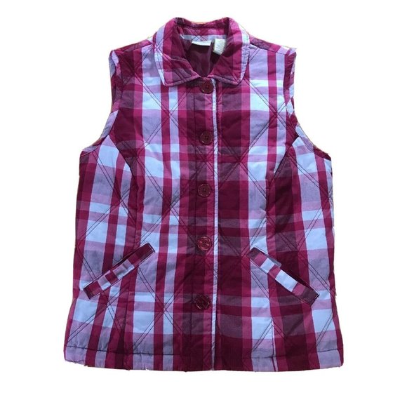 CC Hughes Jackets & Blazers - CC Hughes Pink Red & White Plaid Quilted Vest Women’s Size S Small
